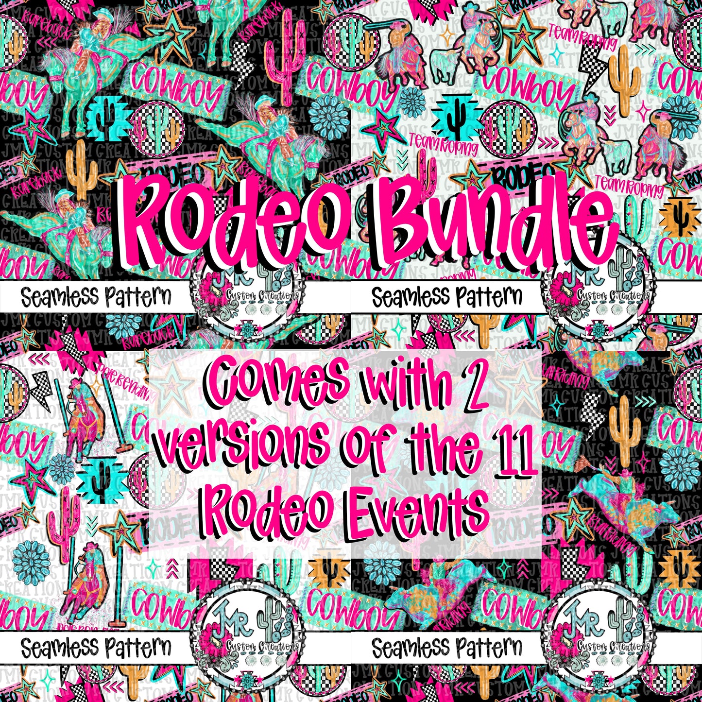 NEON RODEO SEAMLESS BUNDLE-all 12 Designs, Limited Commercial Release, 4 BONUS COLORS not available anywhere else!