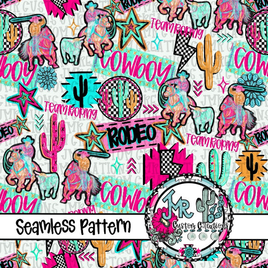 Neon Rodeo Team Roping Seamless Pattern DIGITAL DESIGN