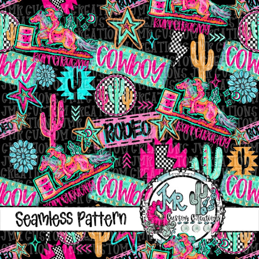 Neon Rodeo Barrel Racing Seamless Pattern DIGITAL DESIGN