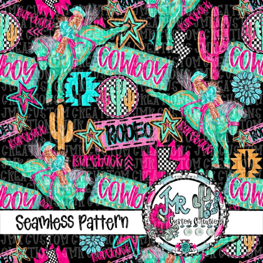 Neon Rodeo Bareback Seamless Pattern DIGITAL DESIGN