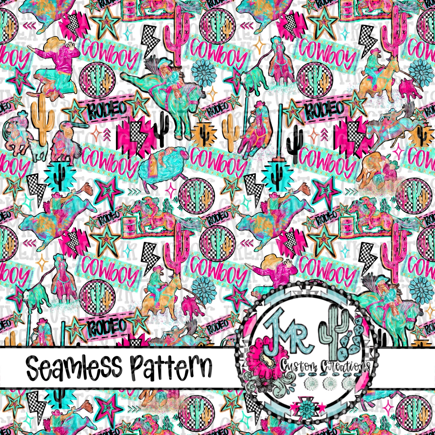 Neon Rodeo MIX-ALLrodeo events- Seamless Pattern DIGITAL DESIGN