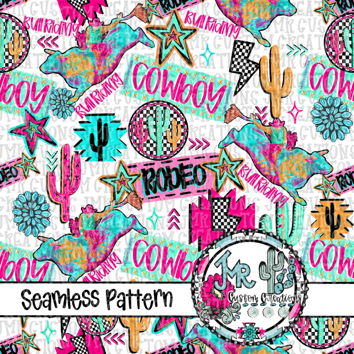 Neon Rodeo Shirt Design Neon Rodeo Bull Riding Seamless Pattern DIGITAL DESIGN – JMR CUSTOM ...