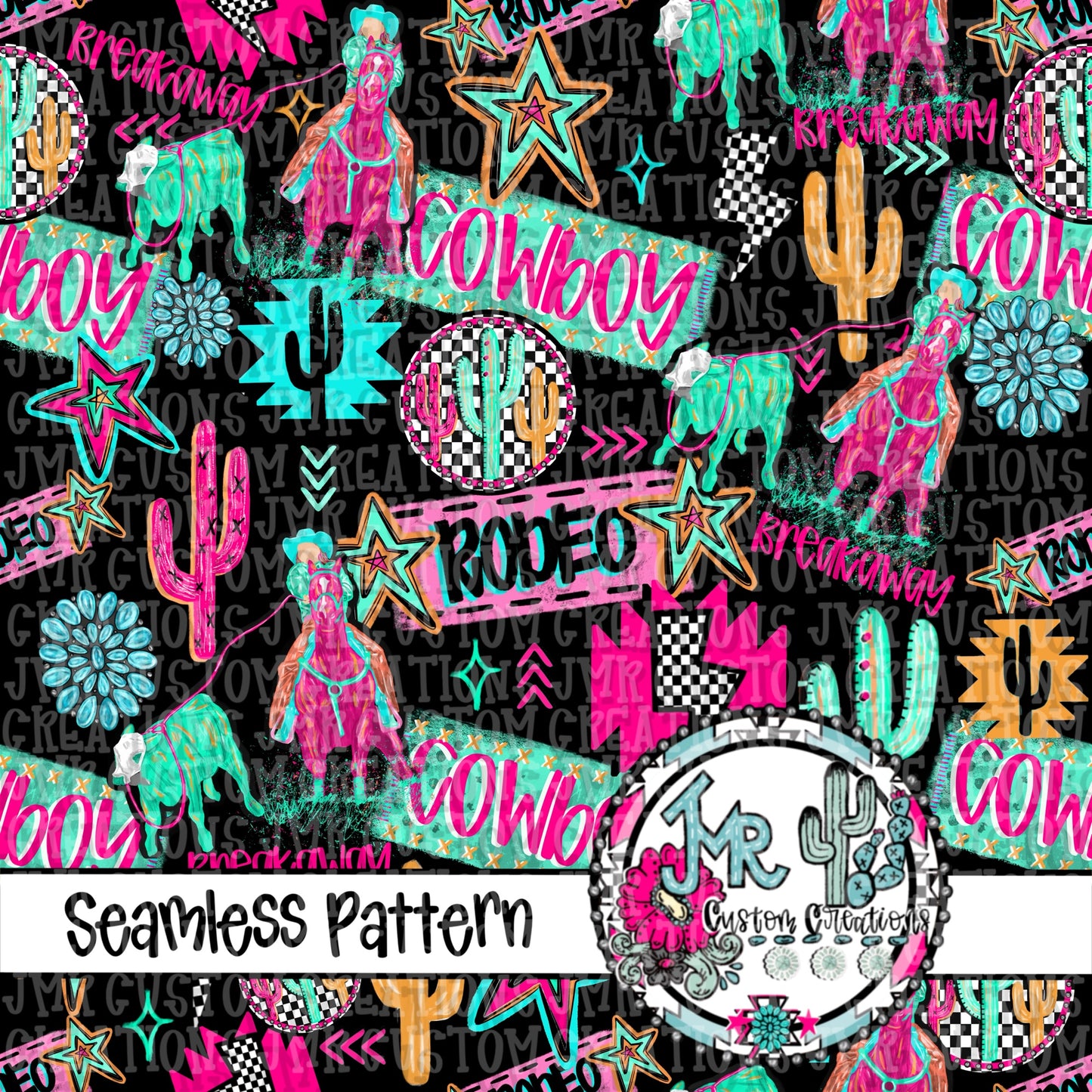 NEON RODEO SEAMLESS BUNDLE-all 12 Designs, Limited Commercial Release, 4 BONUS COLORS not available anywhere else!