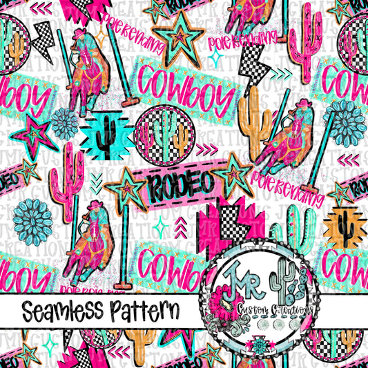 Neon Rodeo Pole Bending Seamless Pattern DIGITAL DESIGN