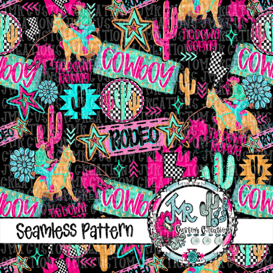 Neon Rodeo Tie Down Roping Seamless Pattern DIGITAL DESIGN