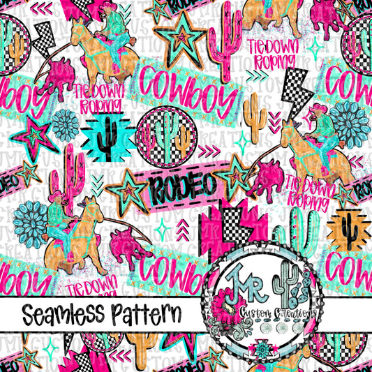 Neon Rodeo Tie Down Roping Seamless Pattern DIGITAL DESIGN