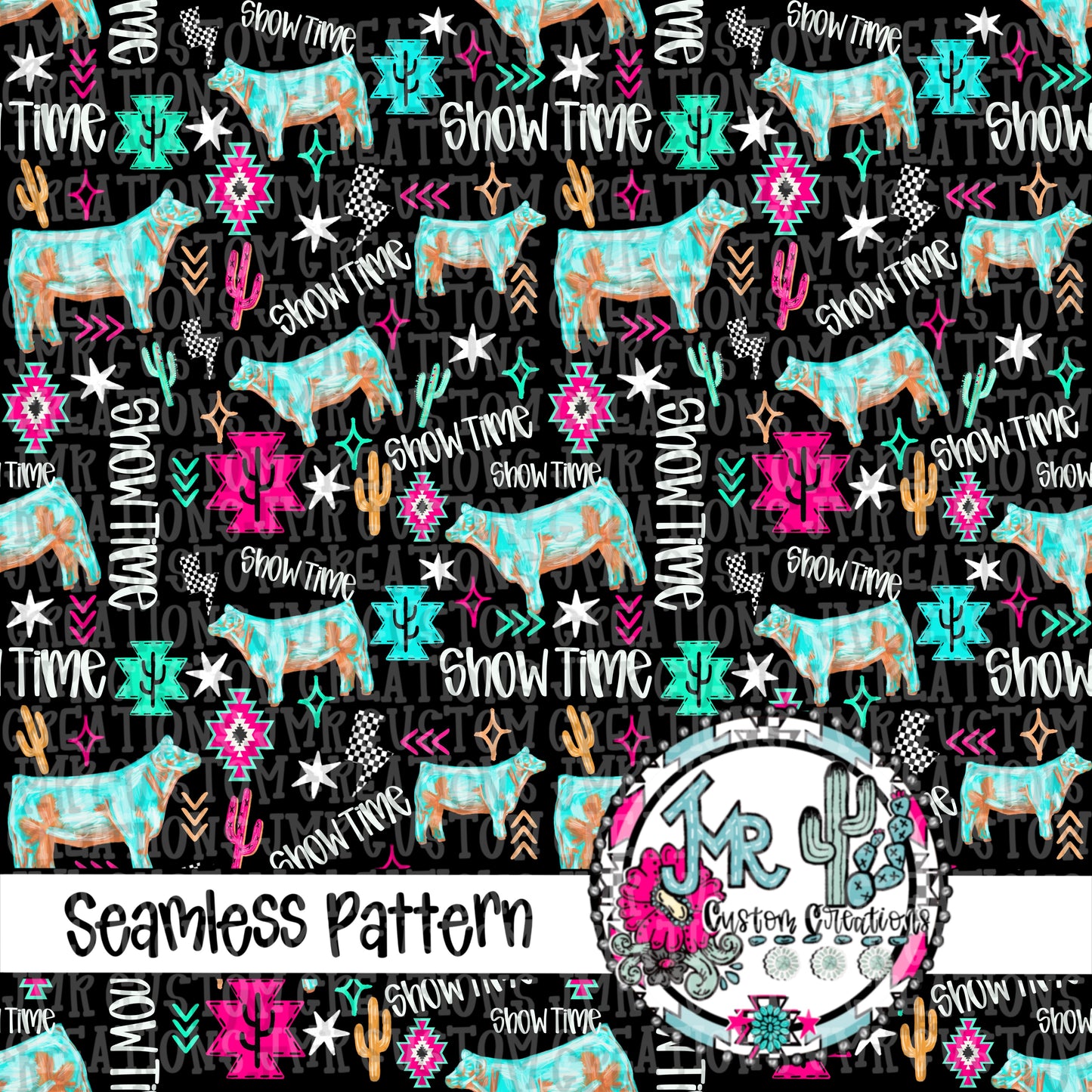 Neon Show Animal STEER-Seamless Pattern DIGITAL DESIGN