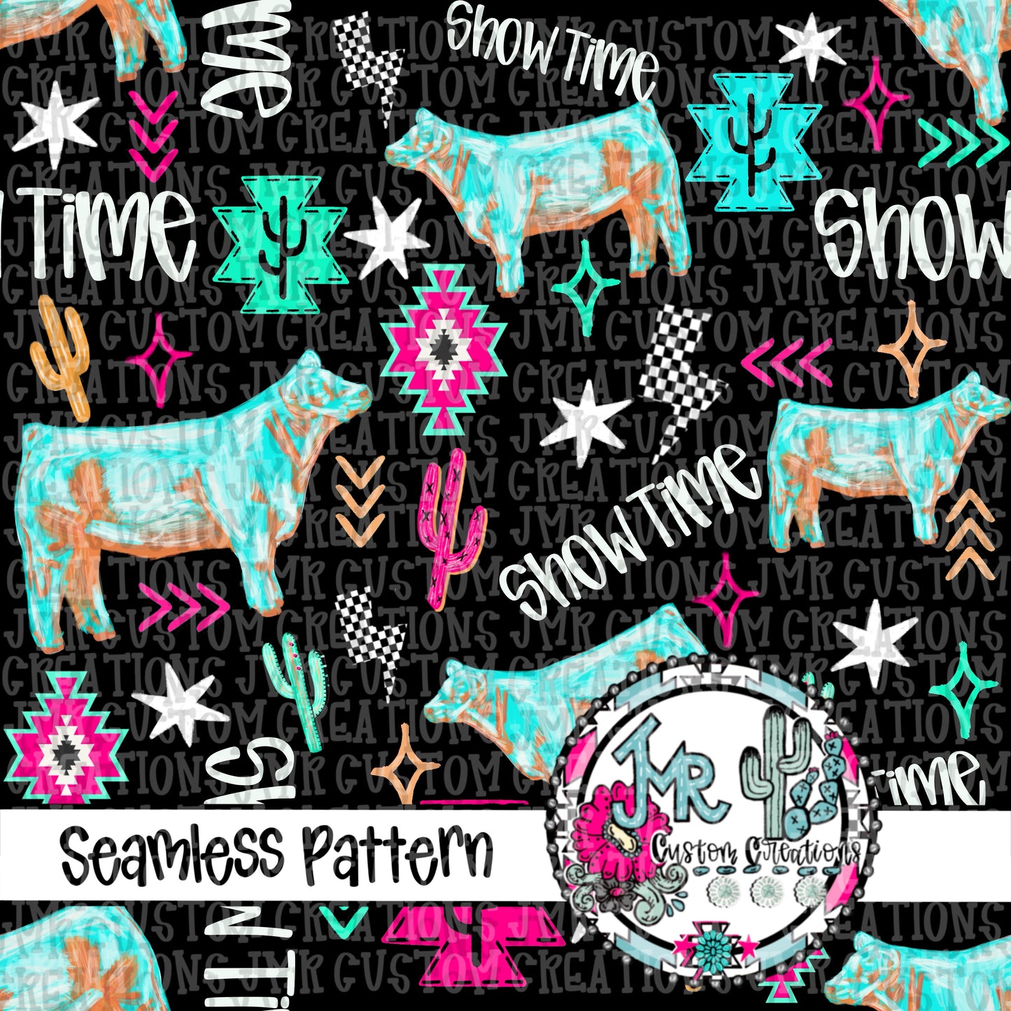 Neon Show Animal STEER-Seamless Pattern DIGITAL DESIGN