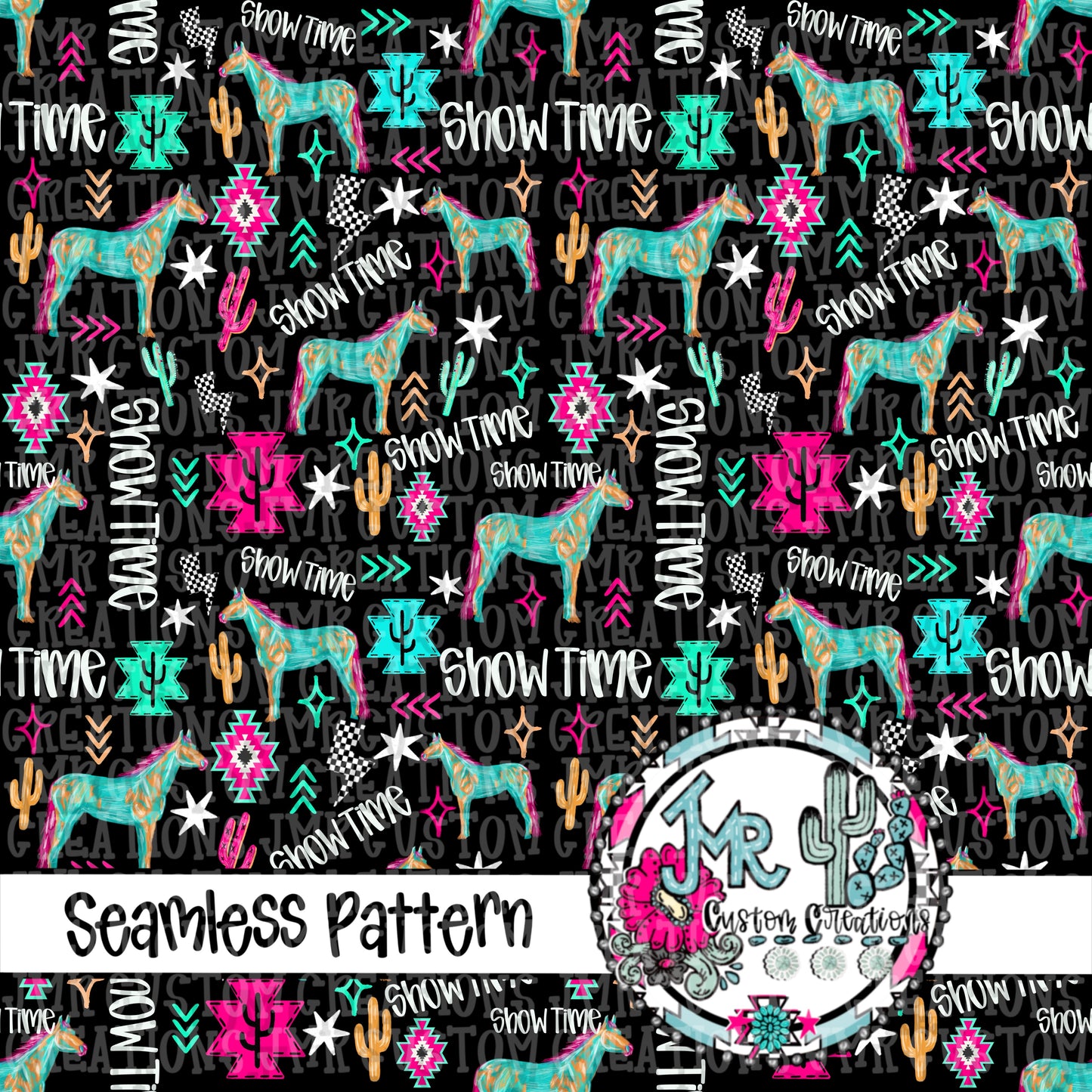 Neon Show Animal Horse-Seamless Pattern DIGITAL DESIGN