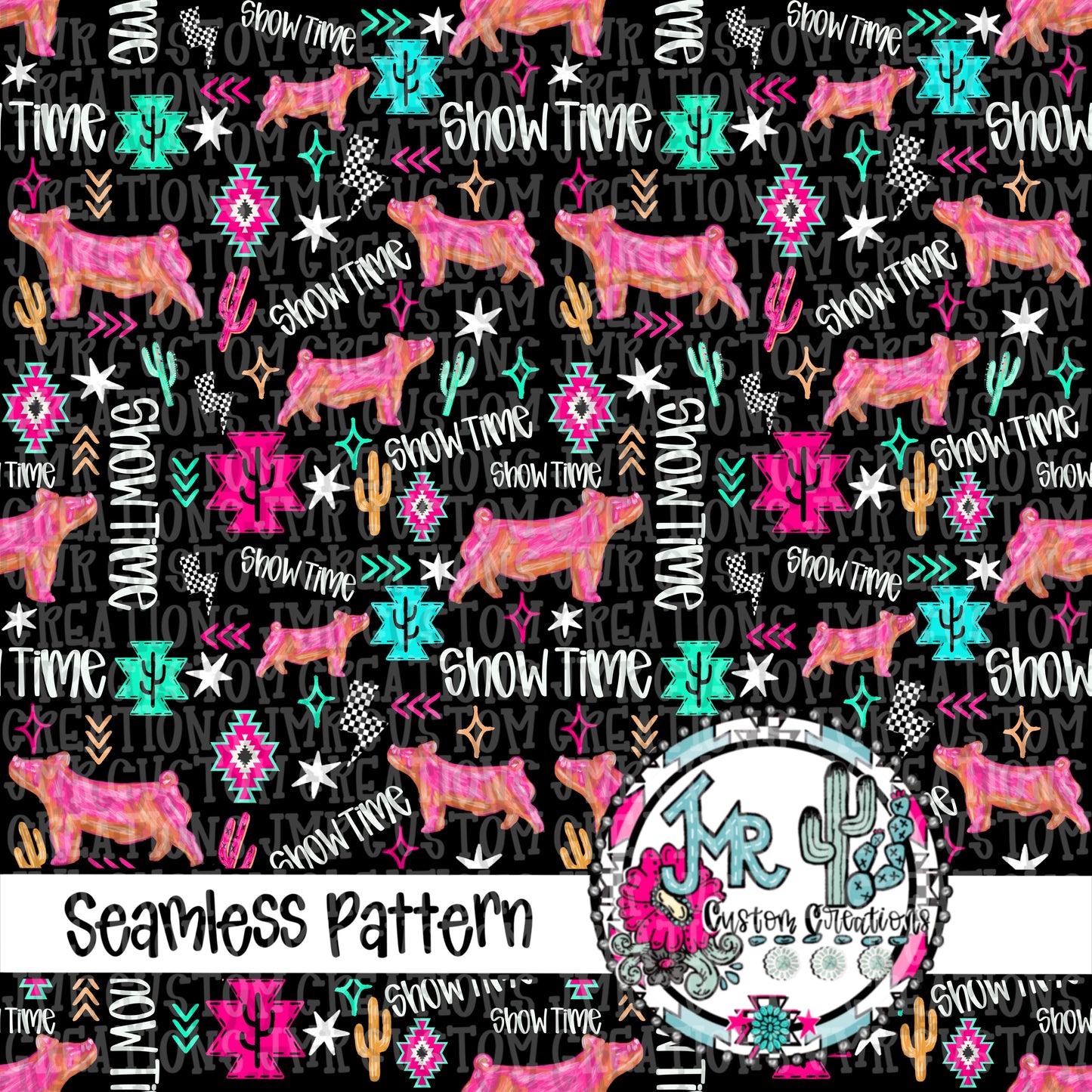 Neon Show Animal SWINE-Seamless Pattern DIGITAL DESIGN