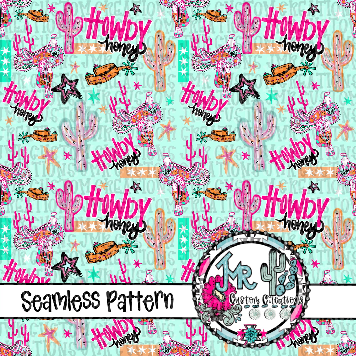 Western Howdy Saddle Cactus Seamless Pattern DIGITAL DESIGN- in TWO Colors