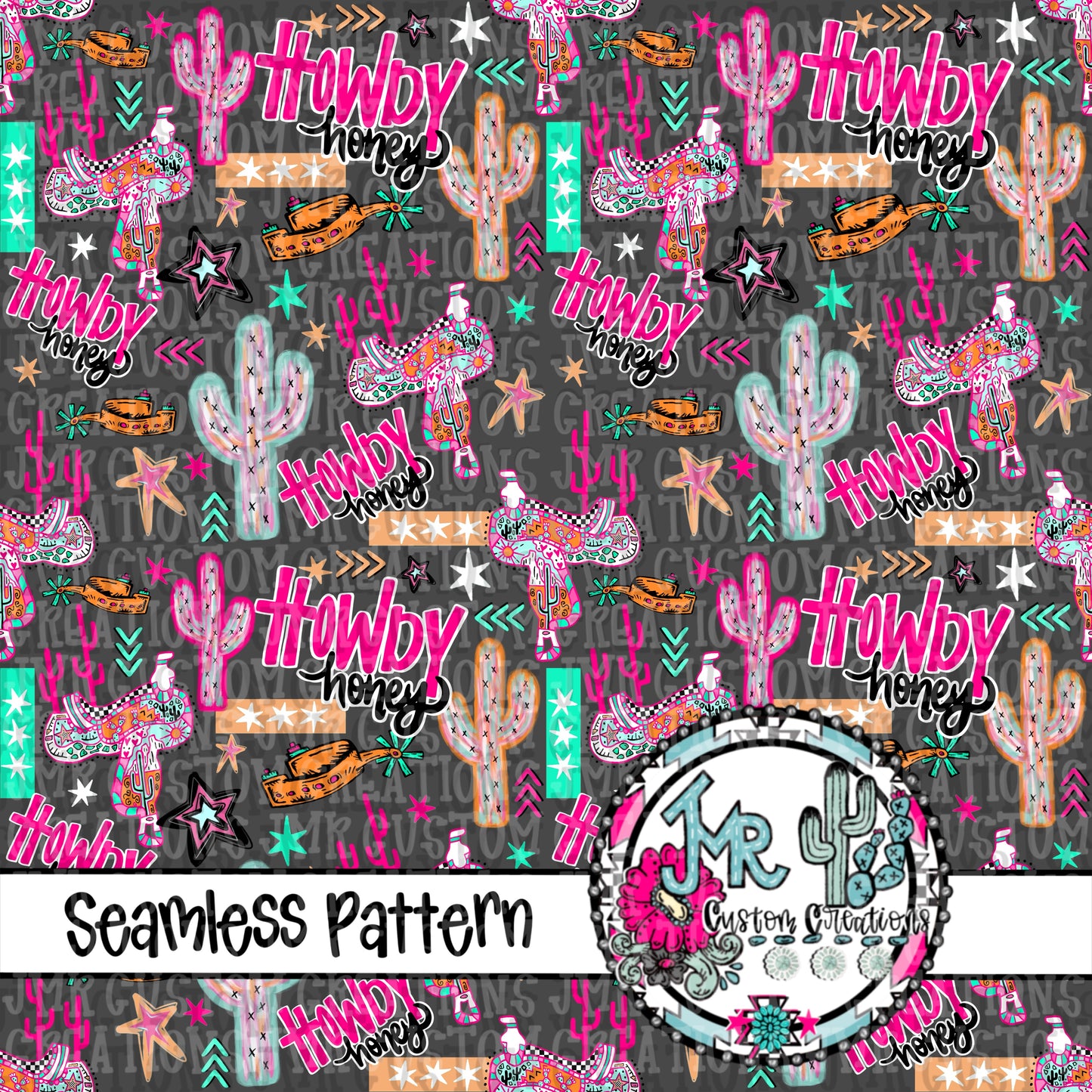 Western Howdy Saddle Cactus Seamless Pattern DIGITAL DESIGN- in TWO Colors
