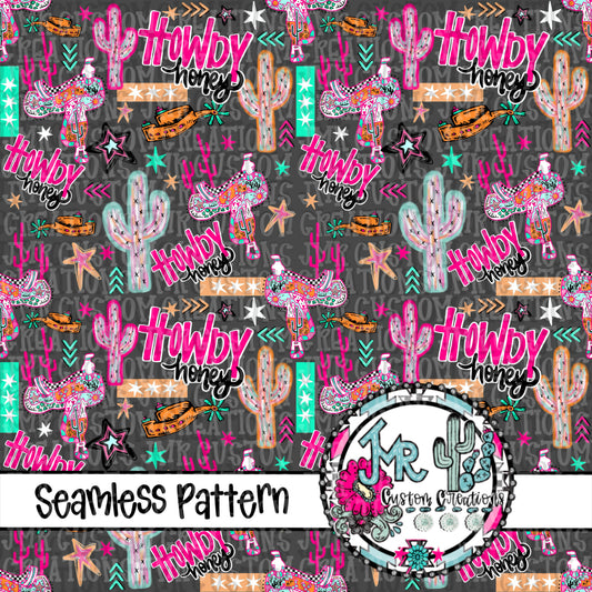 Western Howdy Saddle Cactus Seamless Pattern DIGITAL DESIGN- in TWO Colors