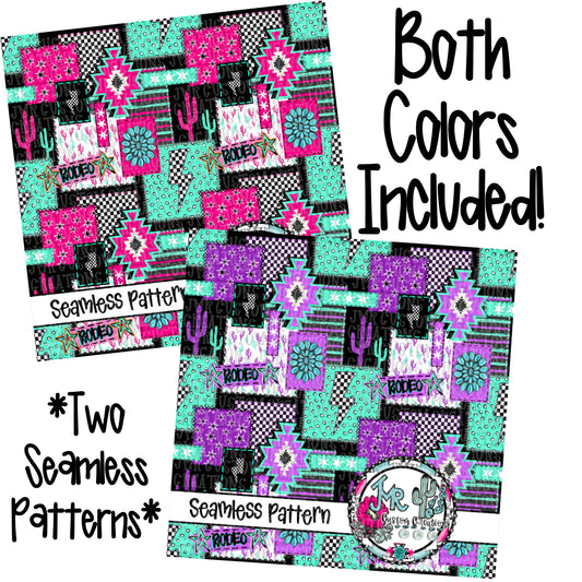 Western Patchwork Seamless Pattern DIGITAL DESIGN- in TWO Colors