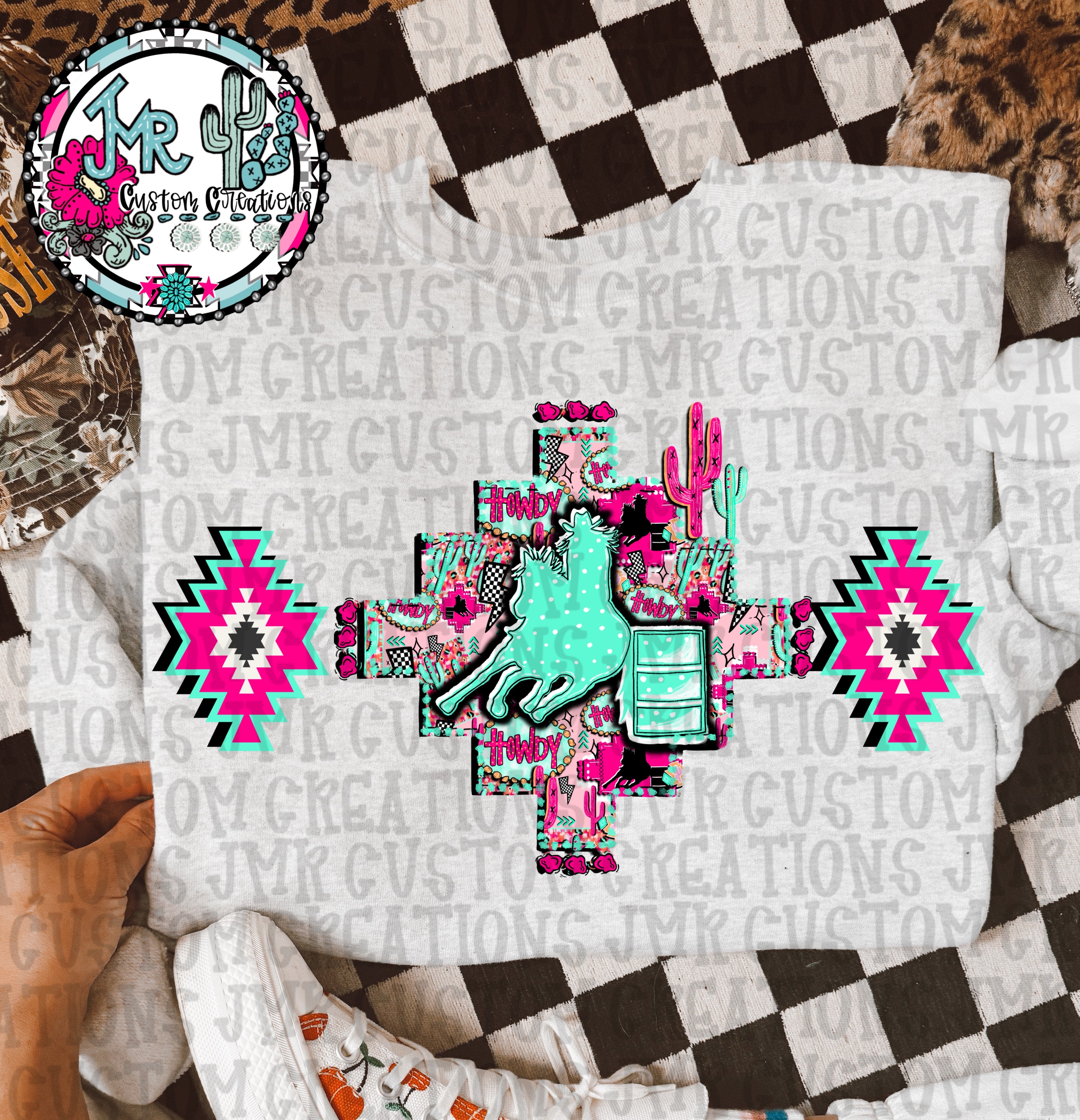 Barrel Racer Western Aztec Neon DIGITAL Design PNG – JMR CUSTOM