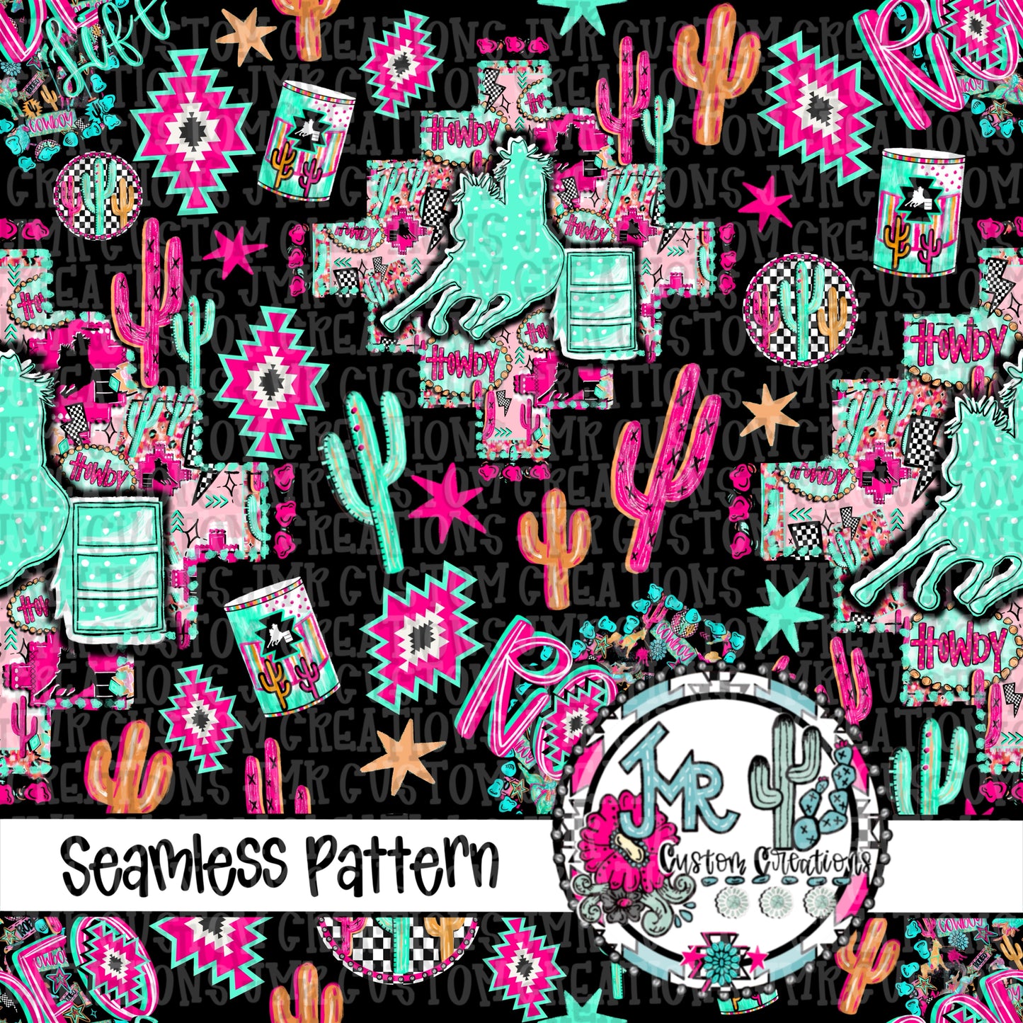 Neon Rodeo Life Barrel Racing-Seamless Pattern DIGITAL DESIGN