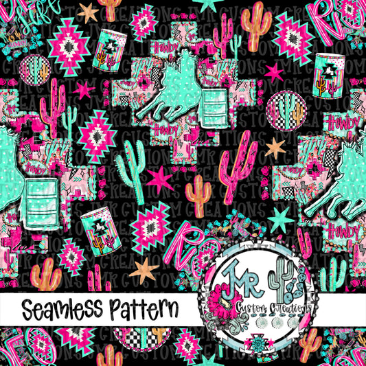 Neon Rodeo Life Barrel Racing-Seamless Pattern DIGITAL DESIGN