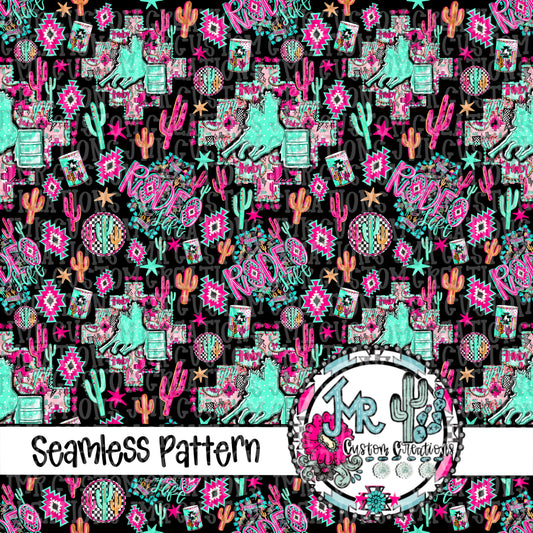 Neon Rodeo Life Barrel Racing-Seamless Pattern DIGITAL DESIGN