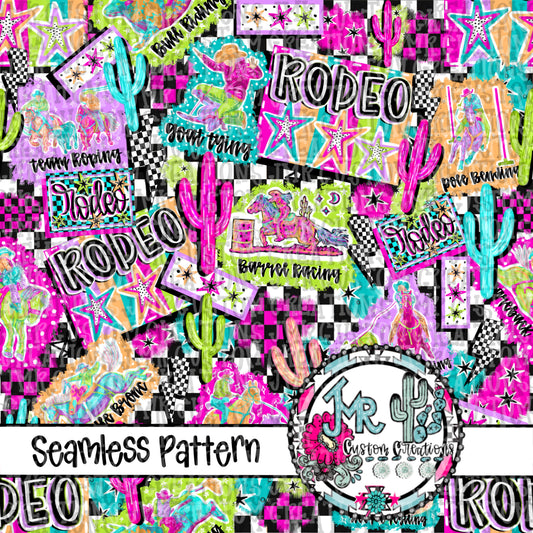 Bright Rodeo Back Number Themed MIX Seamless Pattern DIGITAL DESIGN