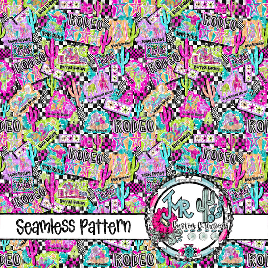 Bright Rodeo Back Number Themed MIX Seamless Pattern DIGITAL DESIGN