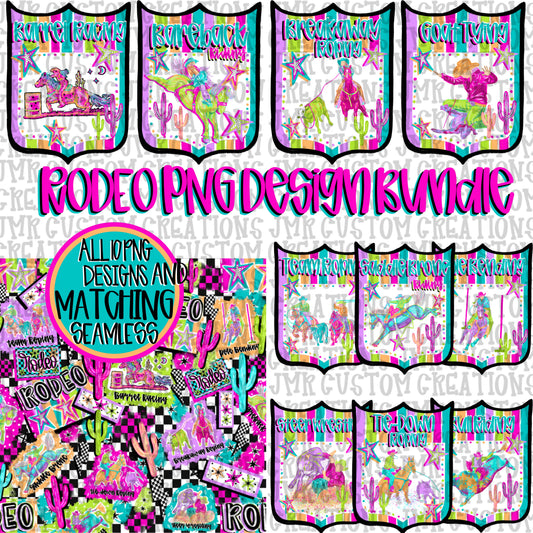 BUNDLE of ALL Western Rodeo Back Number Event PNG Designs AND Seamless Pattern DIGITAL DESIGN