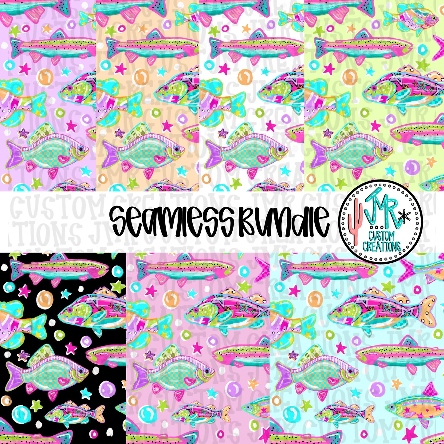 Bright Seamless Fish Pattern BUNDLE-7 colors