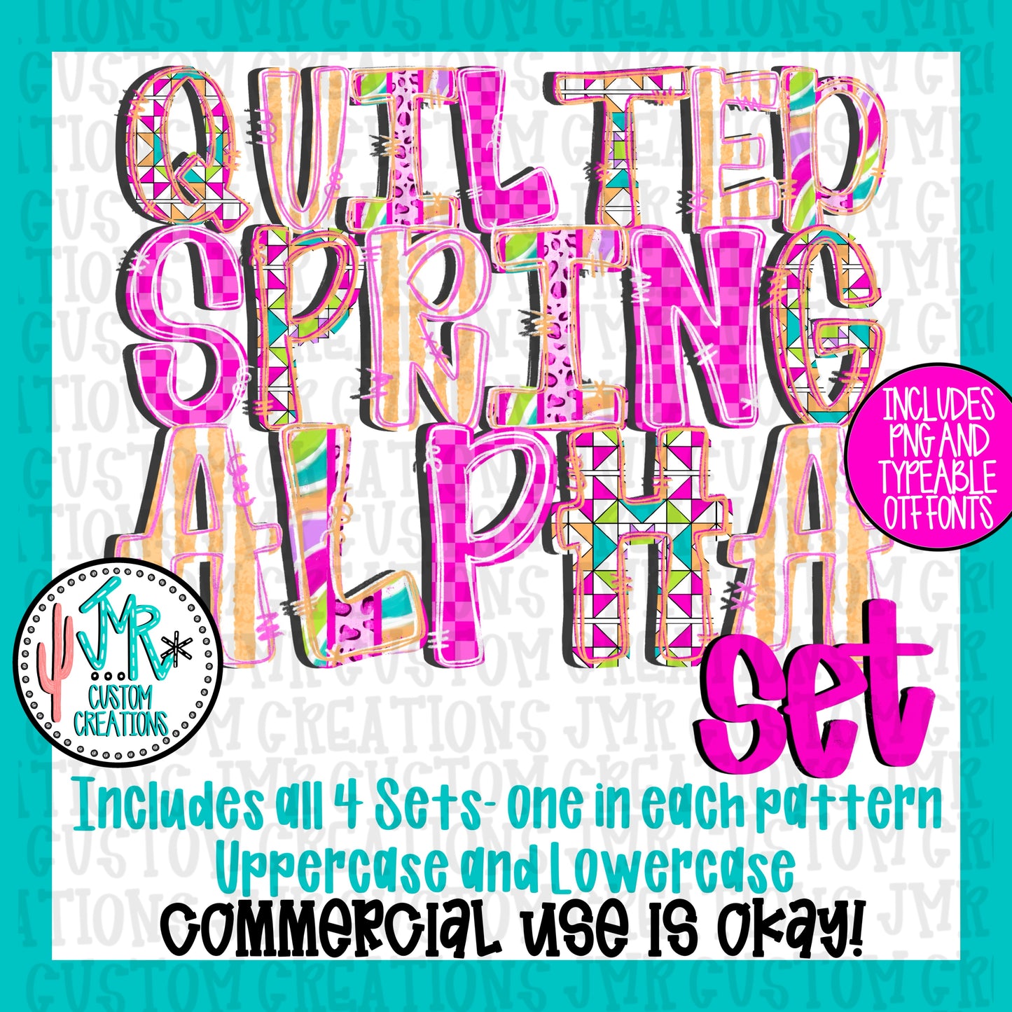Quilted Spring Alpha Set WITH Typeable OTF Font