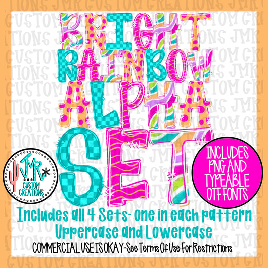 Bright Rainbow Alpha Set WITH Typeable OTF Font