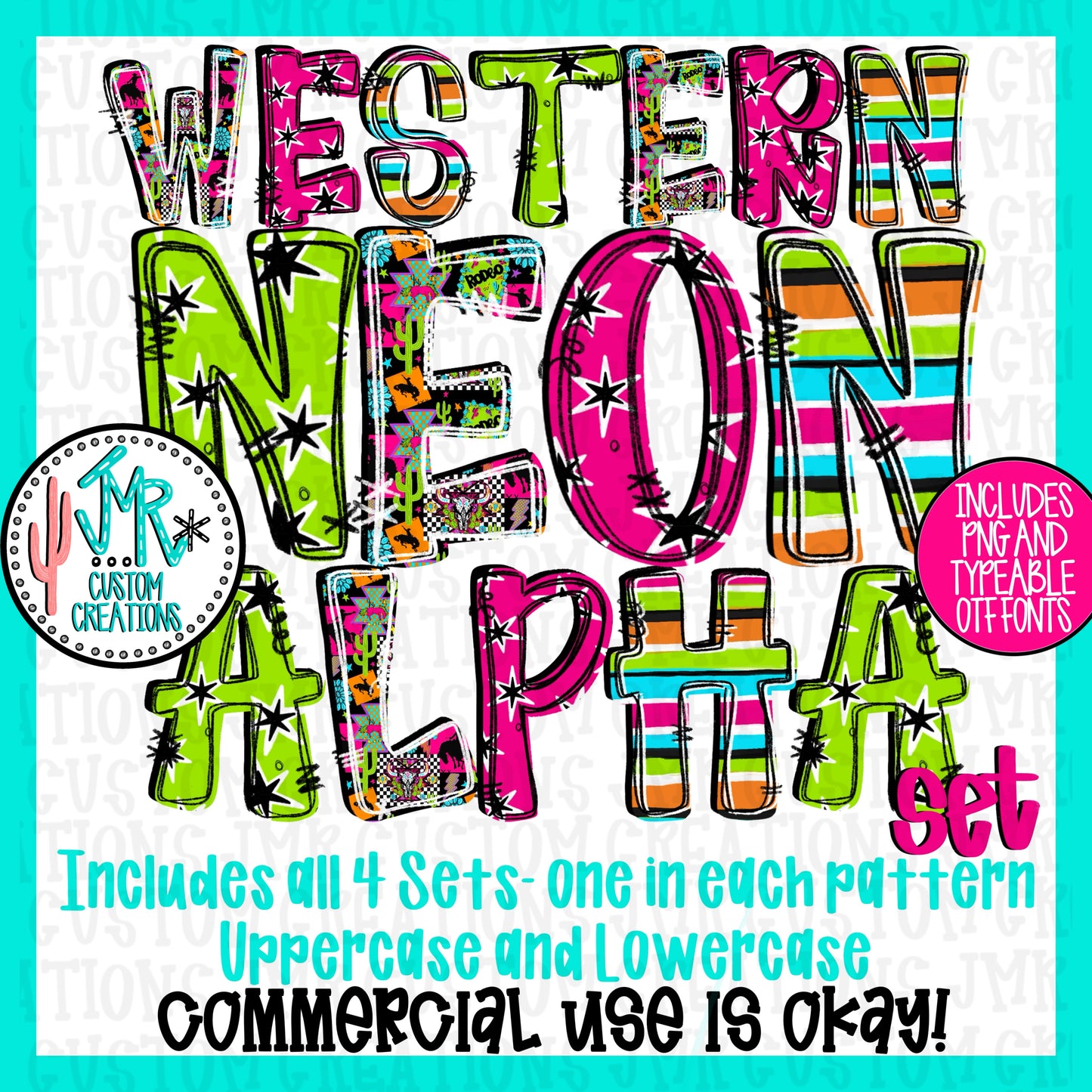 Western Neon Alpha Set WITH Typeable OTF Font