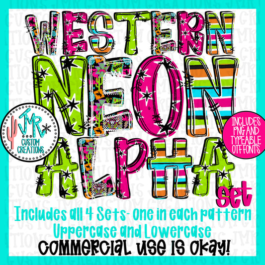 Western Neon Alpha Set WITH Typeable OTF Font