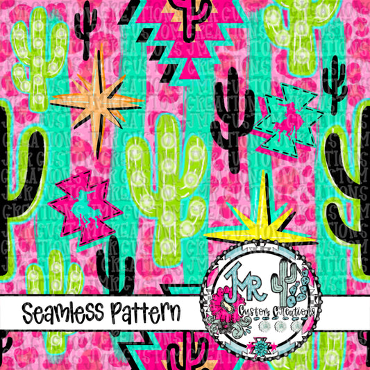 Western Summer Lovin’ -Teal Seamless Pattern DIGITAL DESIGN