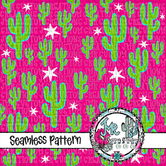 Neon Cactus Seamless Pattern DIGITAL DESIGN
