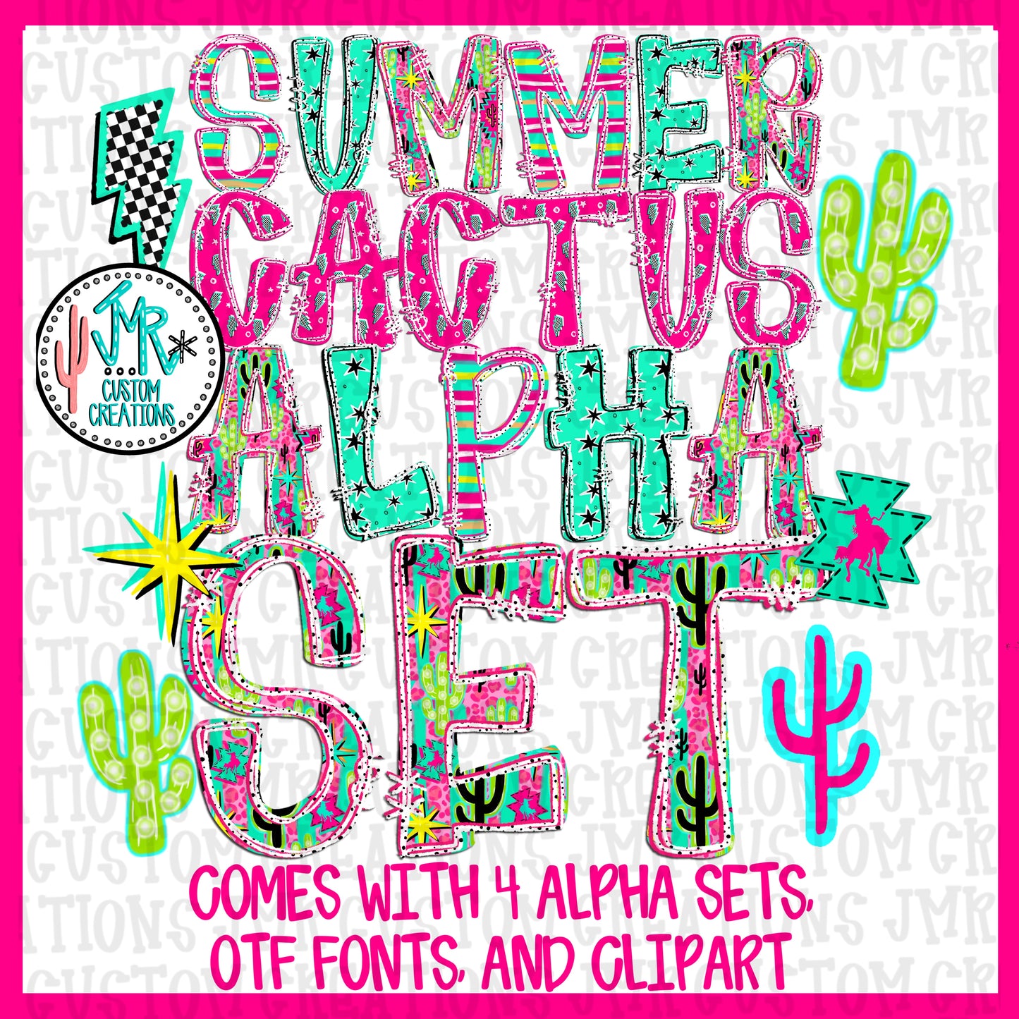Summer Cactus Alpha Set WITH Typeable OTF Fonts and Clipart
