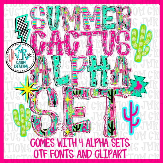 Summer Cactus Alpha Set WITH Typeable OTF Fonts and Clipart