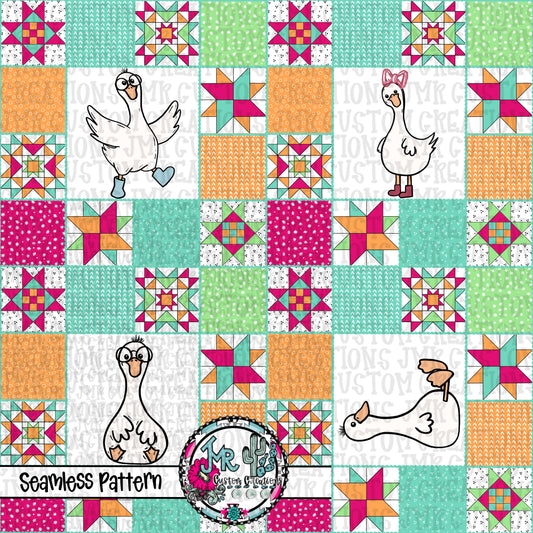 Quilted Goose Patchwork Seamless Patterns-8 DIGITAL DESIGNS