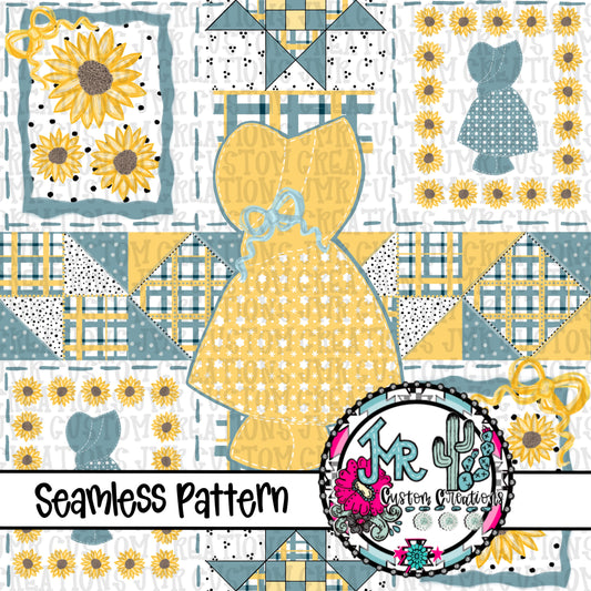 Sunbonnet Sue Quilted Seamless Pattern DIGITAL DESIGN-2 Patterns